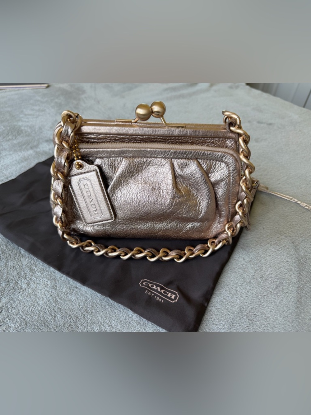 Coach Metallic Bronze Gold Mini Kiss-Lock Shoulder Bag
